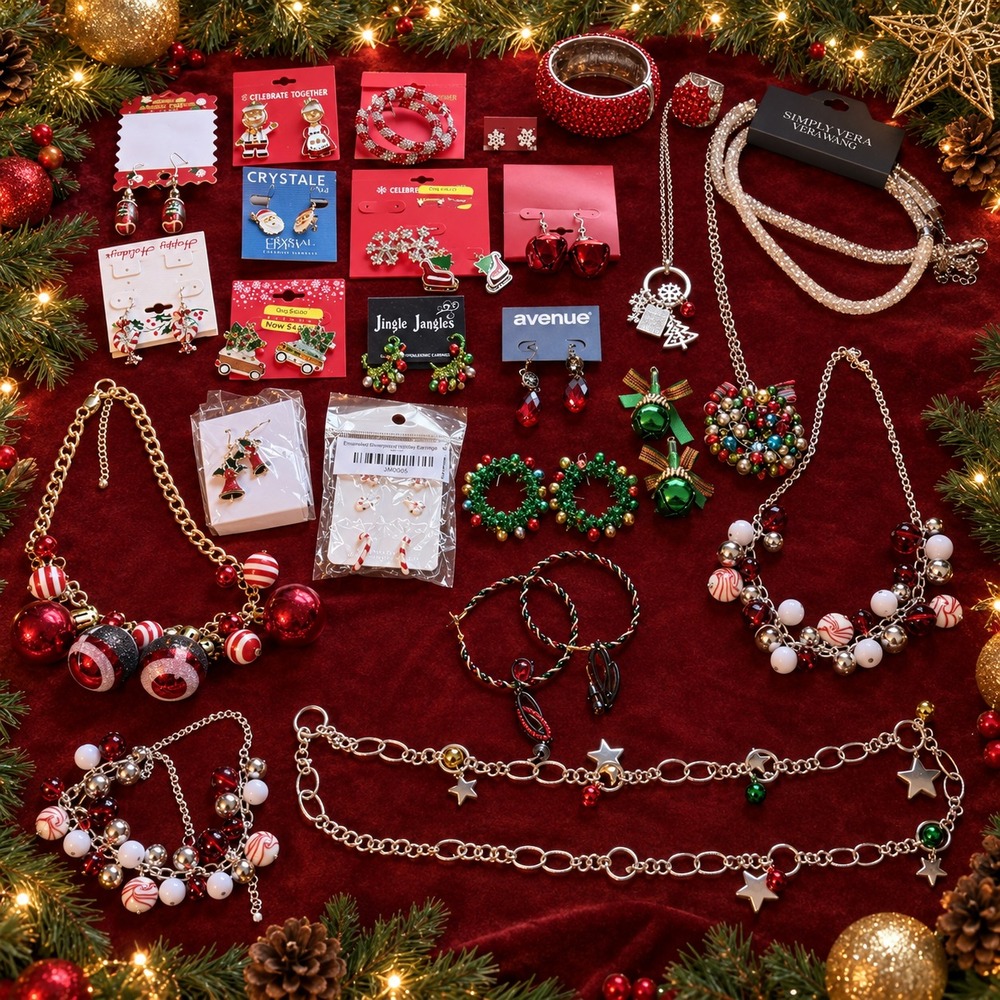Christmas Jewelry Lot Necklaces Earrings Bracelets Rings Holiday Festive